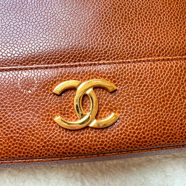 Vintage Chanel Coco Mark Caviar Shoulder Bag - Caramel Brown