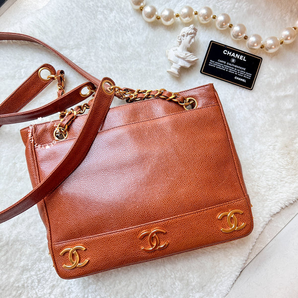 Vintage Chanel Coco Mark Caviar Shoulder Bag - Caramel Brown