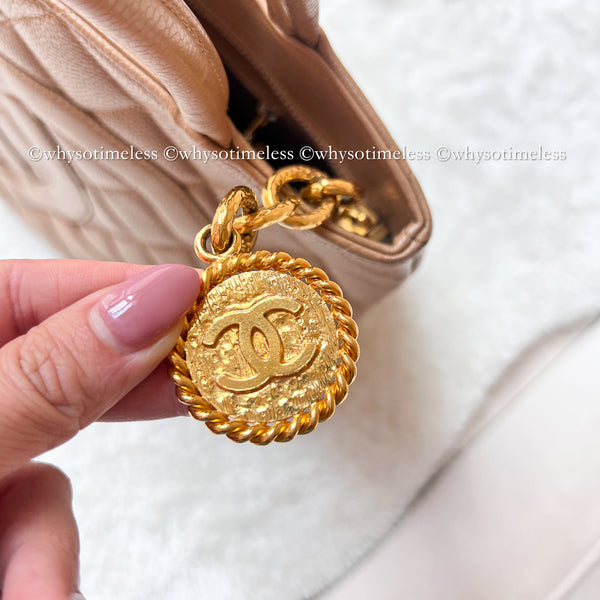 【May 1 Auction】 Vintage Chanel Caviar Medallion Hilton Tote - Dark Beige