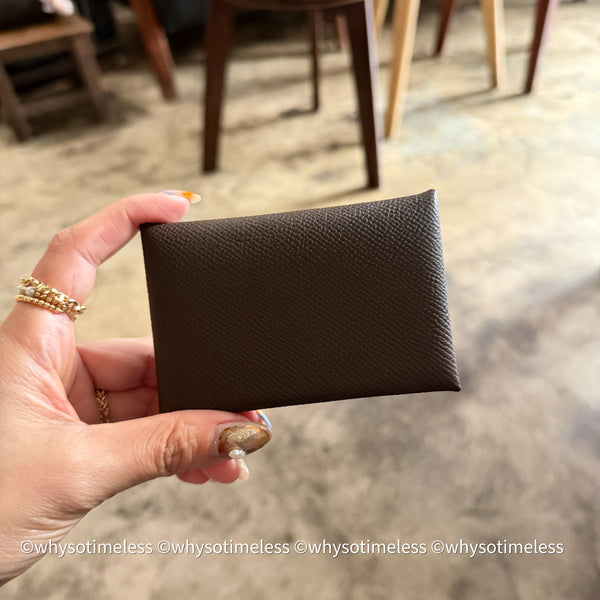 Pre-owned 2023's Hermès Calvi Card Holder - Ébène