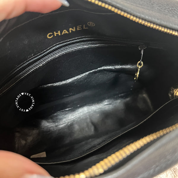 Vintage CHANEL Caviar Camera Bag with Golden Ball - Black