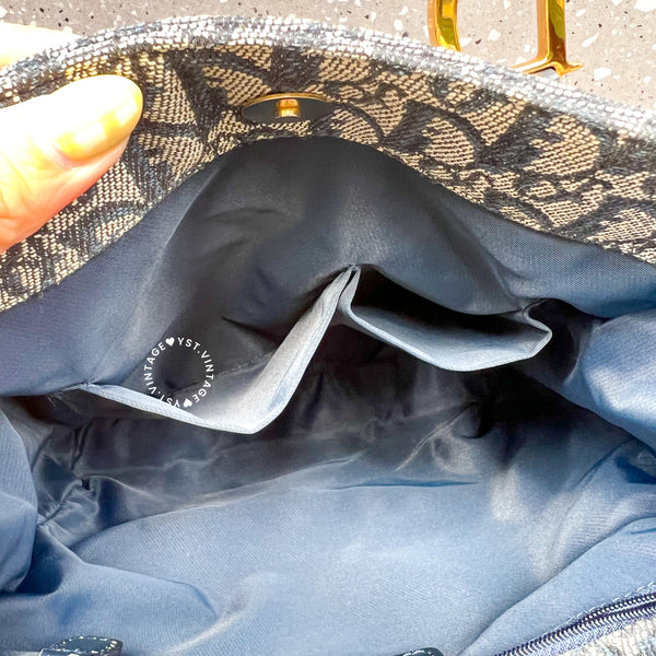 Vintage Dior Oblique Small Tote Bag - Navy