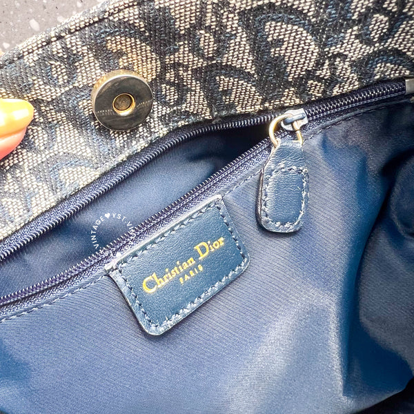 Vintage Dior Oblique Small Tote Bag - Navy
