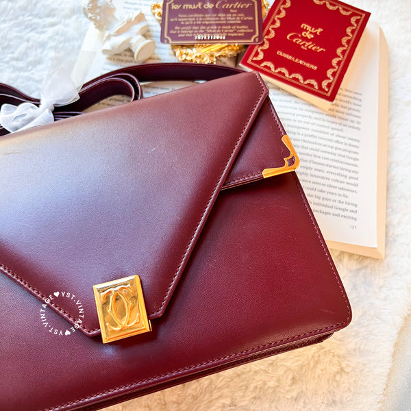 Vintage Cartier MUST DE CARTIER Envelope Bag - Burgundy