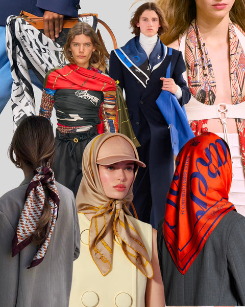 Vintage Chanel Coco & Class Flap Handbag Silk Scarf 90 - Navy