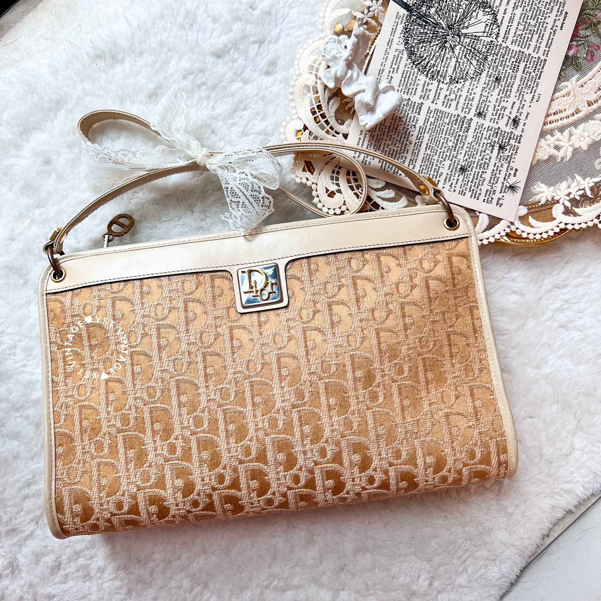 Vintage Dior Oblique Shoulder Bag - Light Beige