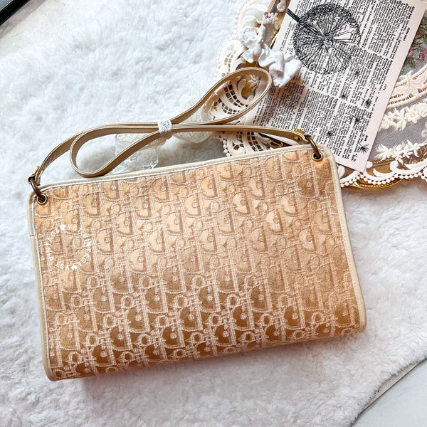 Vintage Dior Oblique Shoulder Bag - Light Beige