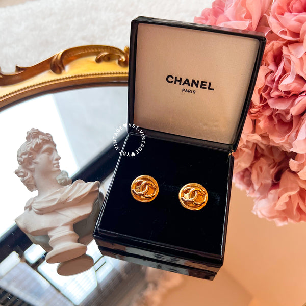 Vintage Chanel 24KGP Coco Mark Bean Ear Clips