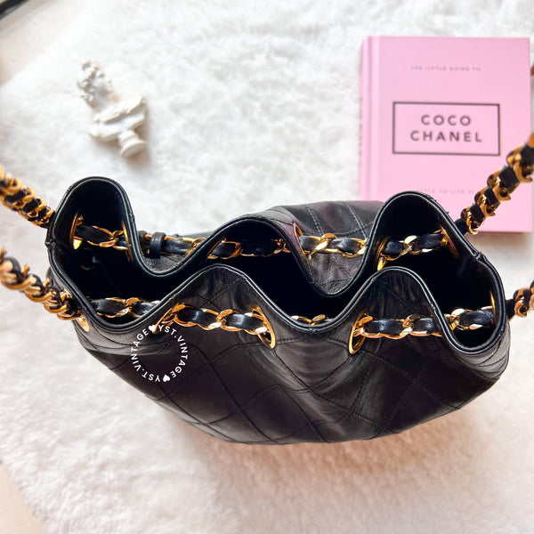 Vintage Chanel Small Bucket Bag with Coco Mark Chain - Black