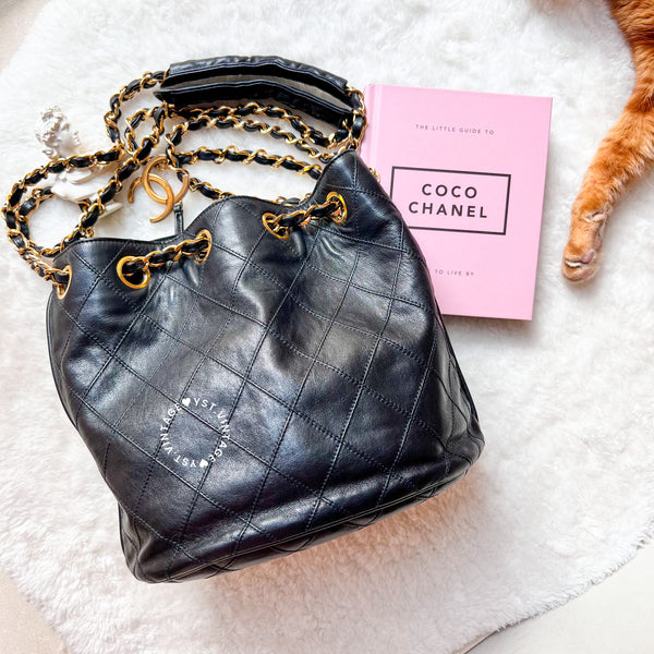 Vintage Chanel Small Bucket Bag with Coco Mark Chain - Black