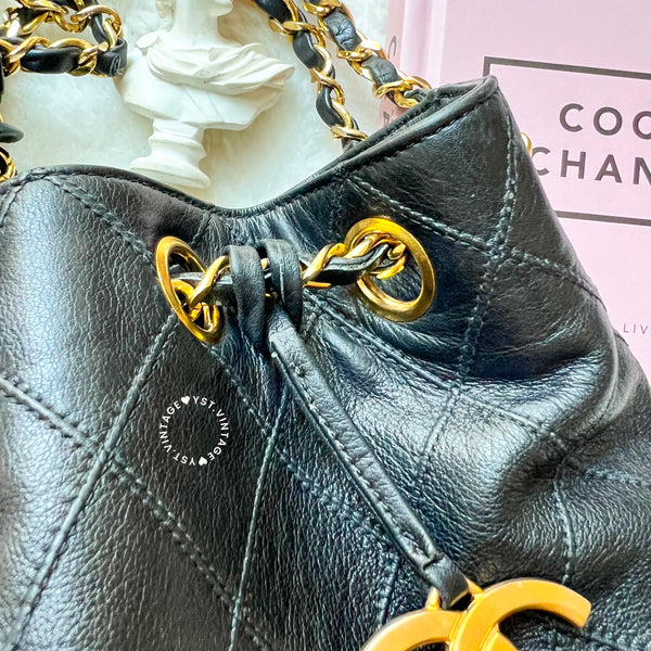 Vintage Chanel Small Bucket Bag with Coco Mark Chain - Black