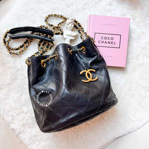 Vintage Chanel Small Bucket Bag with Coco Mark Chain - Black