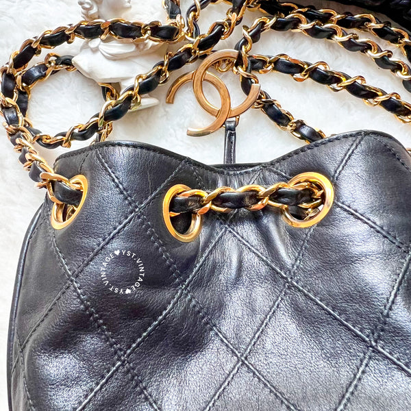 Vintage Chanel Small Bucket Bag with Coco Mark Chain - Black