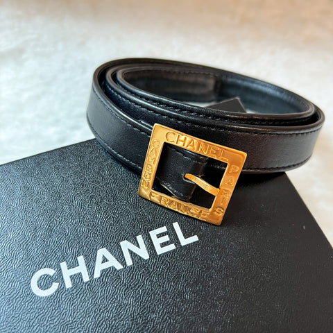 Vintage Chanel Cambon Square Buckle Leather Belt