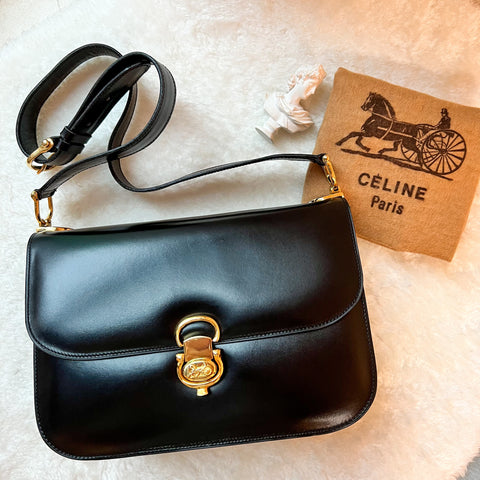 Vintage CELINE Horse Carriage 2-way Box Bag - Black