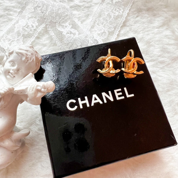 Vintage Chanel Gold Metal Coco Mark Ear Clips - S Size