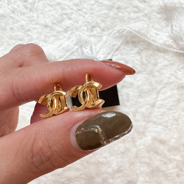 Vintage Chanel Gold Metal Coco Mark Ear Clips - S Size