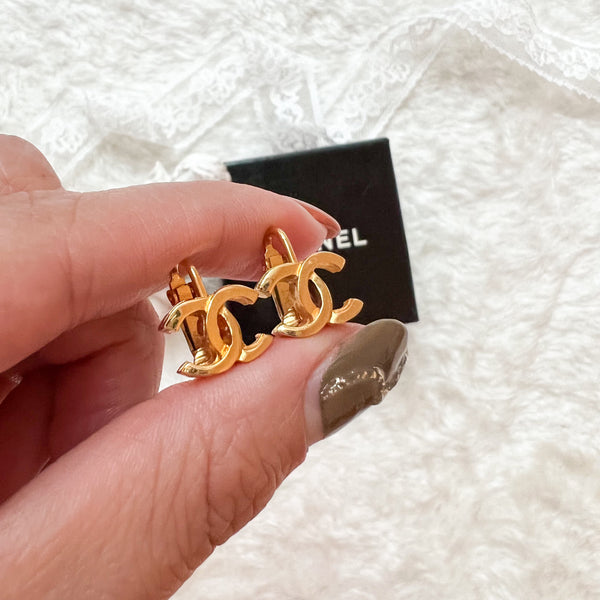 Vintage Chanel Gold Metal Coco Mark Ear Clips - S Size