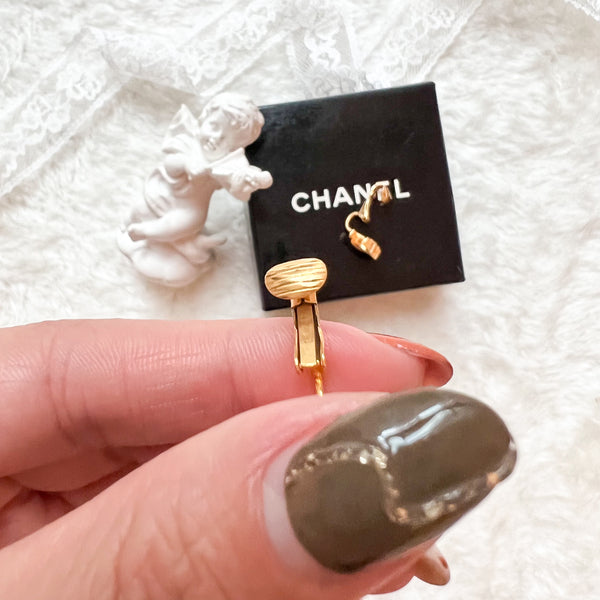 Vintage Chanel Gold Metal Coco Mark Ear Clips - S Size