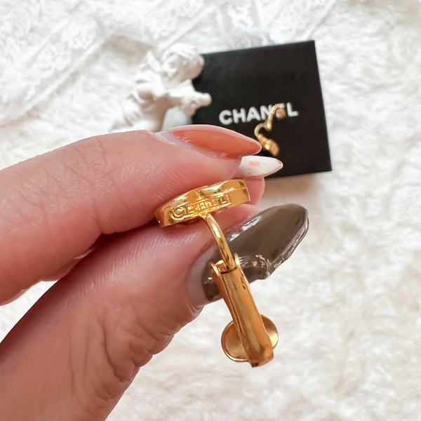 Vintage Chanel Gold Metal Coco Mark Ear Clips - S Size