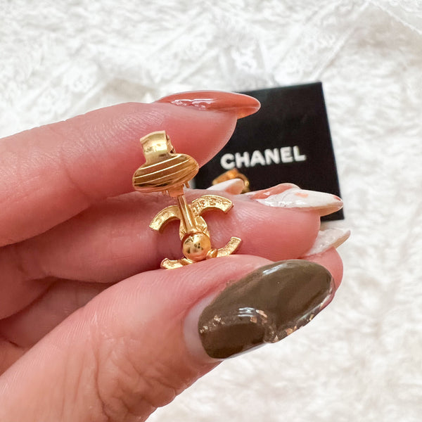 Vintage Chanel Gold Metal Coco Mark Ear Clips - S Size