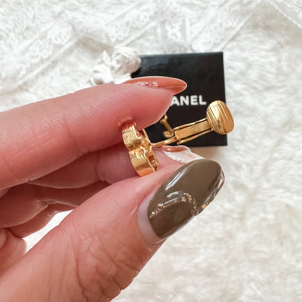 Vintage Chanel Gold Metal Coco Mark Ear Clips - S Size