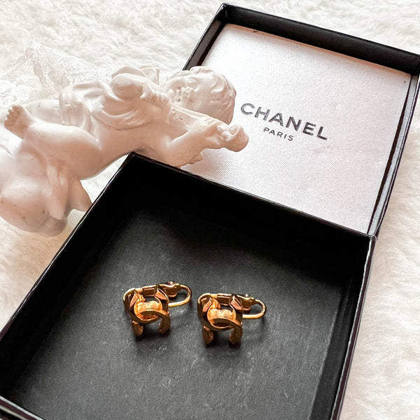 Vintage Chanel Gold Metal Coco Mark Ear Clips - S Size