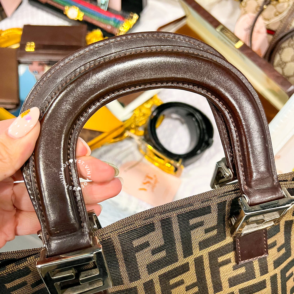 FENDI Zucca handbag tote bag square mesh pvc brown old vintage zemssz –  VintageShop solo