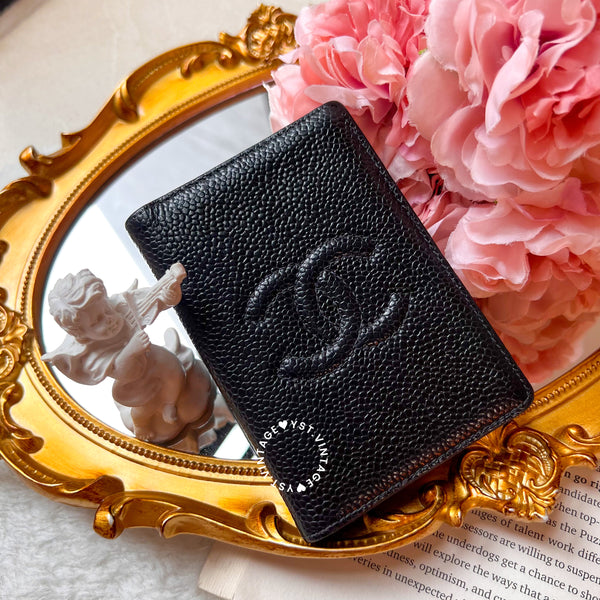 Vintage Chanel Caviar Coco Card Holder - Black