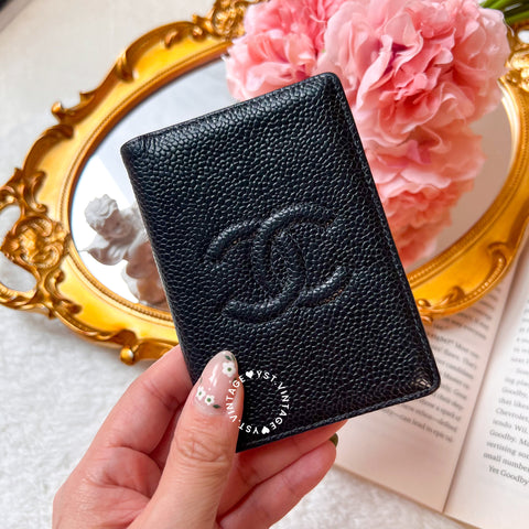 Vintage Chanel Caviar Coco Card Holder - Black