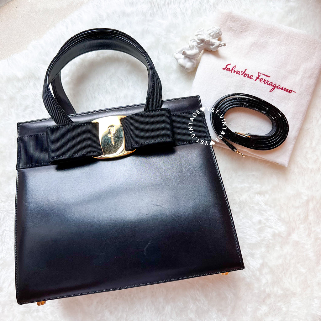 Vintage Salvatore Ferragamo Vara Bow 2-way Bag - Black – YST.vintage