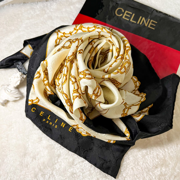 Vintage CELINE Silk Scarf With Original Box - Creamy White*Black