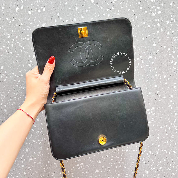 Vintage Chanel Push Lock Flap Bag - Black*Gold