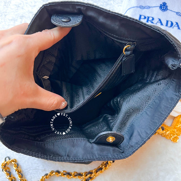 Vintage Prada Quilted Nylon & Saffiano Shoulder Bag - Black*Gold