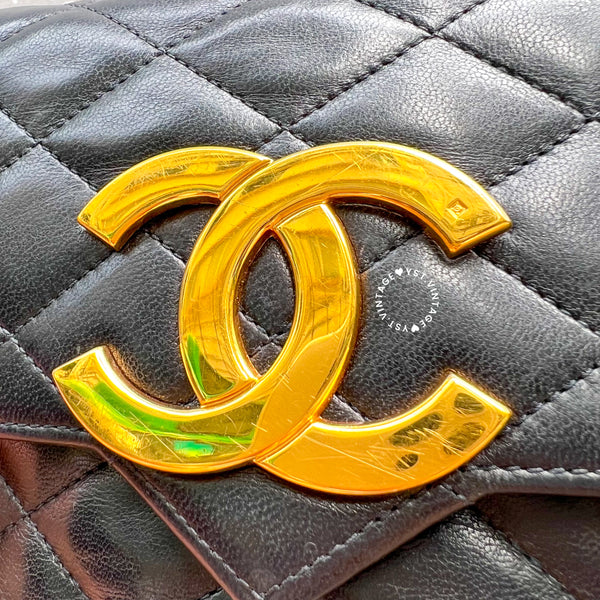 Vintage Chanel Big Coco Mark Flap Bag - Black*Gold