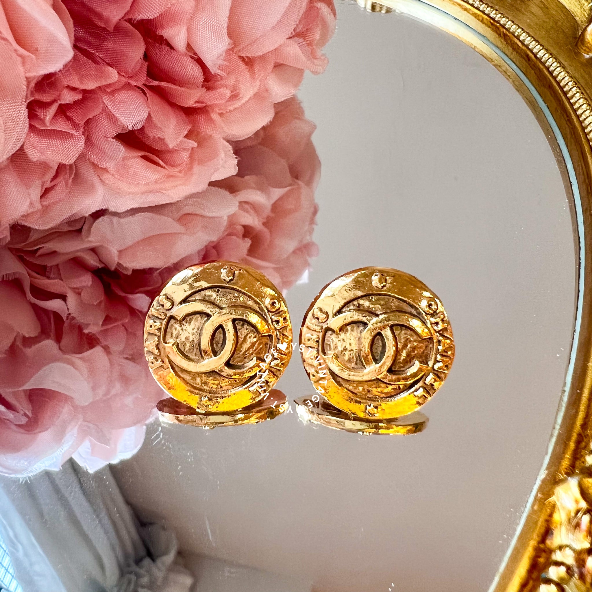 Vintage Chanel 24K GP Coco Mark Round Ear Clips