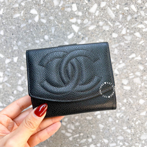 Vintage Chanel Caviar Coco Short Wallet - Black 003