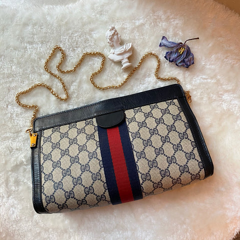 Vintage Gucci Shelly Line GG Clutch - Black