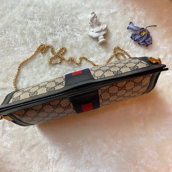 Vintage Gucci Shelly Line GG Clutch - Black