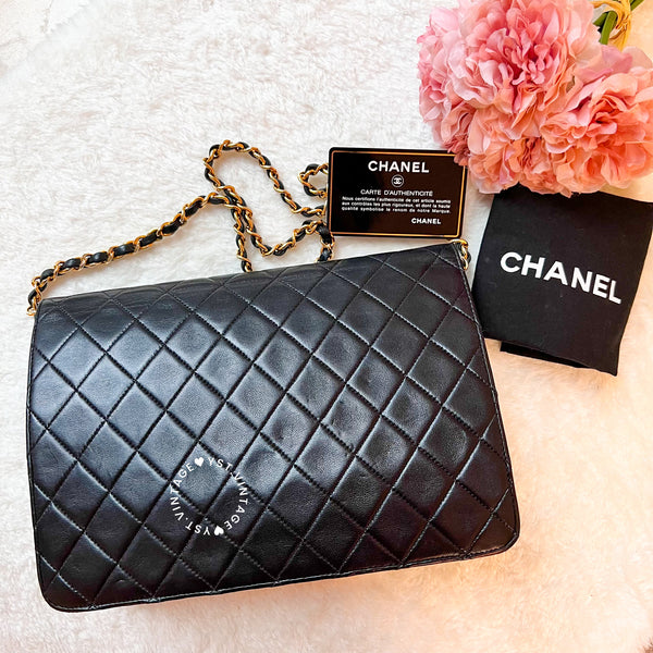 Vintage Chanel Push-Lock 25cm Square Flap Bag - Black x Gold