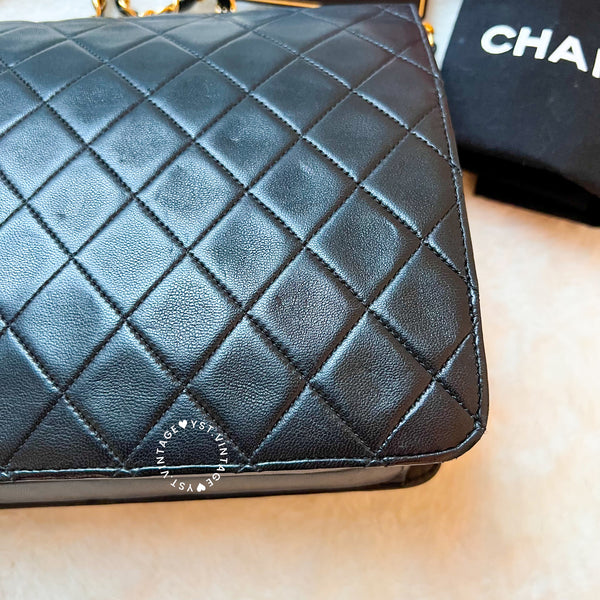 Vintage Chanel Push-Lock 25cm Square Flap Bag - Black x Gold