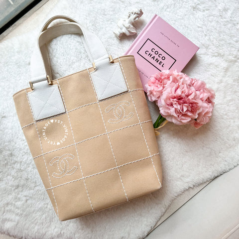 Vintage Chanel Canvas Tote Bag - Beige