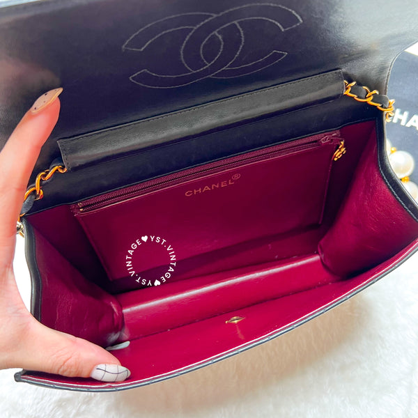 Vintage Chanel Push-Lock 25cm Square Flap Bag - Black x Gold 002