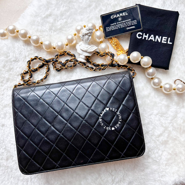 Vintage Chanel Push-Lock 25cm Square Flap Bag - Black x Gold 002