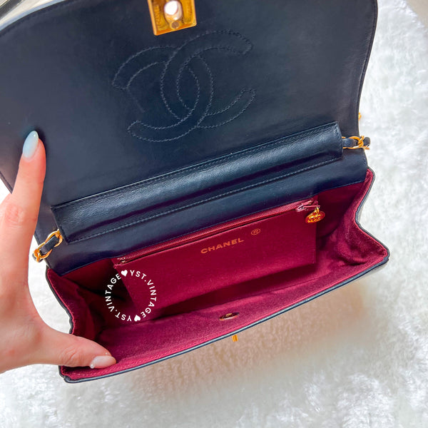 Vintage Chanel Moon Shape Turn-lock Flap Bag - Navy (Code: 035800)