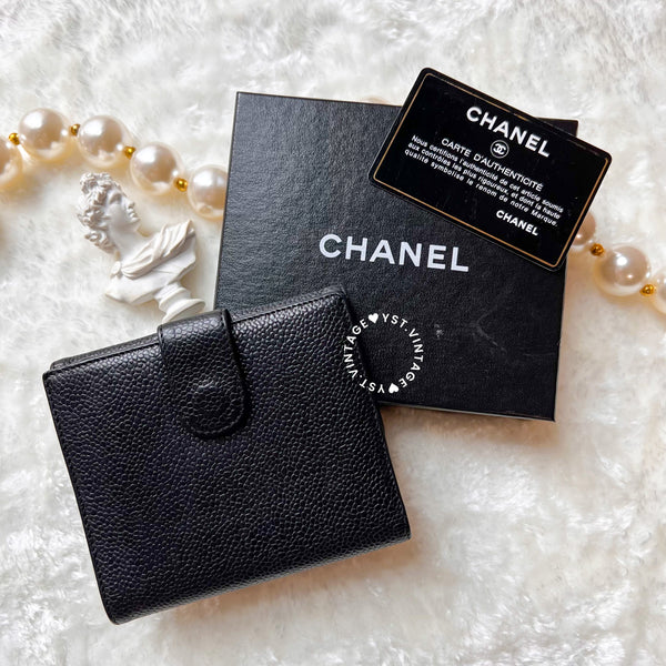 Vintage Chanel Caviar Coco Short Wallet - Black (Code: 036900)