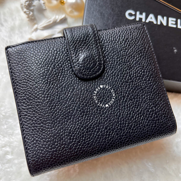 Vintage Chanel Caviar Coco Short Wallet - Black (Code: 036900)