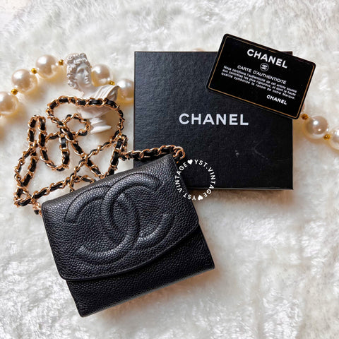 Vintage Chanel Caviar Coco Short Wallet - Black (Code: 036900)