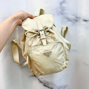 Vintage Prada Nylon Vela Mini Cinch Backpack - Creamy White