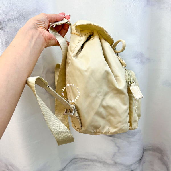 Vintage Prada Nylon Vela Mini Cinch Backpack - Creamy White